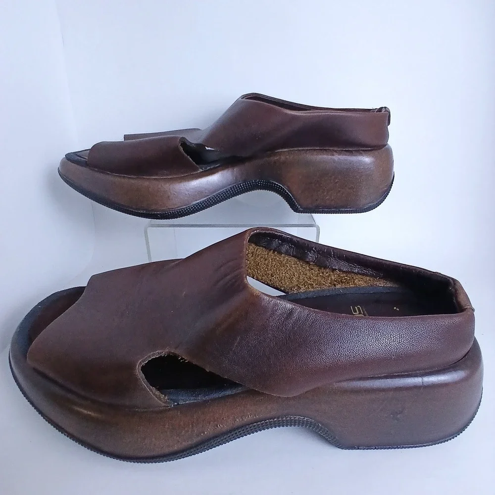 Dansko Solvei Women Brown Leather Sandals Slingback Wedge Y2K Boho Comfort